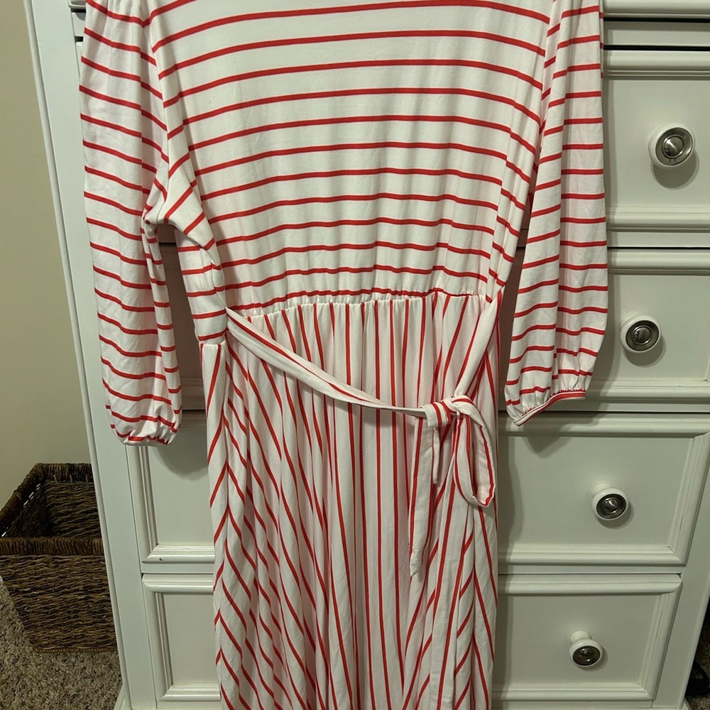 Chic Soul Red and White Striped Midi Dress